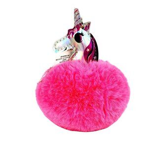 Puffy Unicorn Head Keychain 4 inch Plush Pink Ball Backpack Clip On Sunny Days